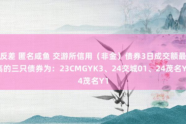反差 匿名咸鱼 交游所信用（非金）债券3日成交额最高的三只债券为：23CMGYK3、24交城01、24茂名Y1